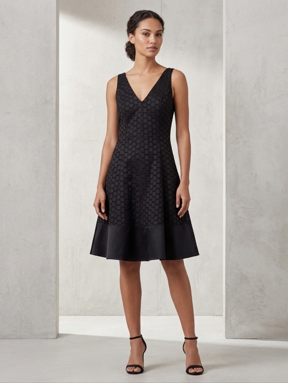 Nine West Black Eyelet Sleeveless Fit & Flare Dress